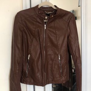 Brown leather moto jacket